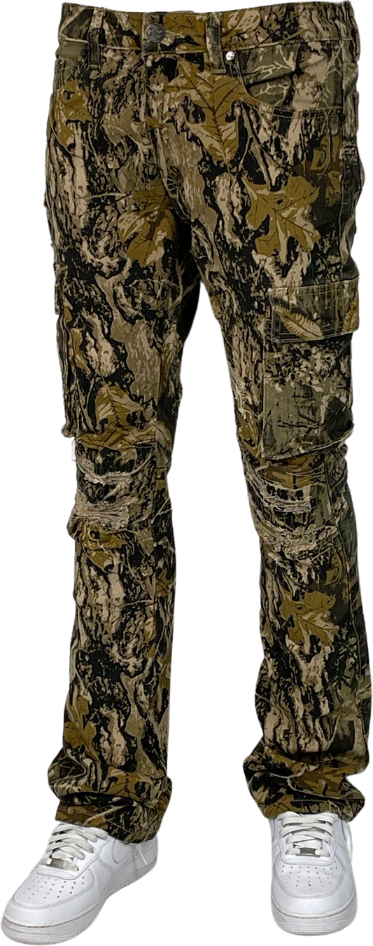 Mens Forest Camo Stacked Cargo Pants