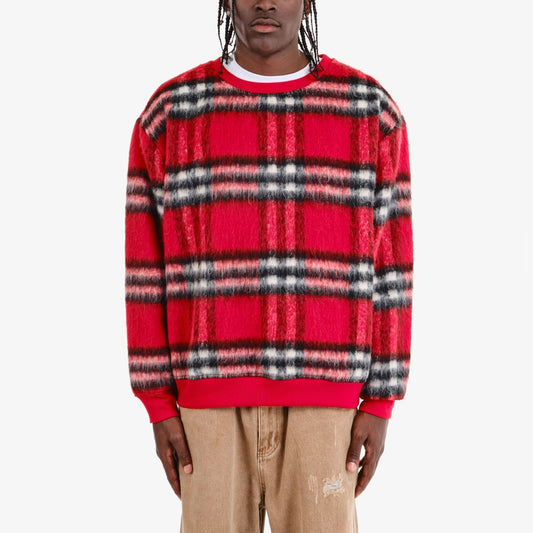 Fuzzy Plaid Crewneck Sweater