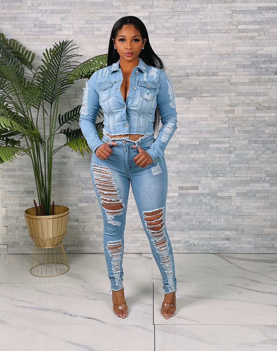 Ladies Denim Set Blue