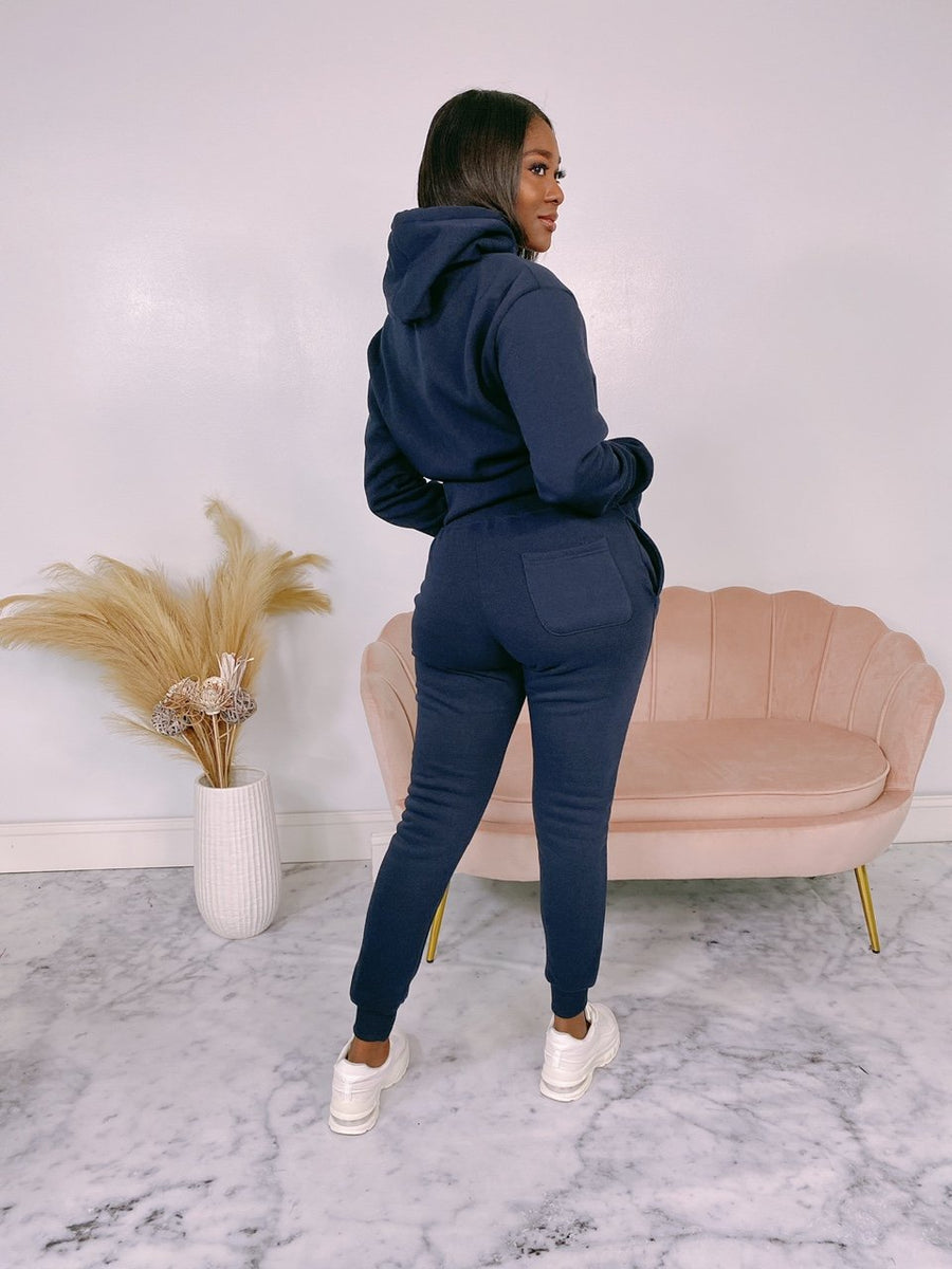 Ladies Navy Zip Sweatsuit