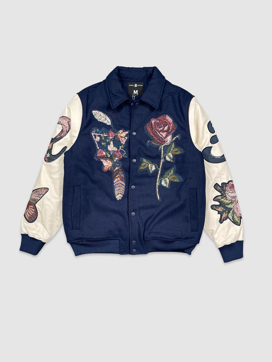 Mens Flying Skull Varsity Jacket Navy