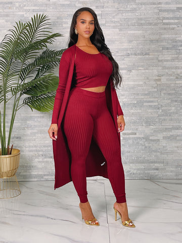 Ladies Red Ribbed Set