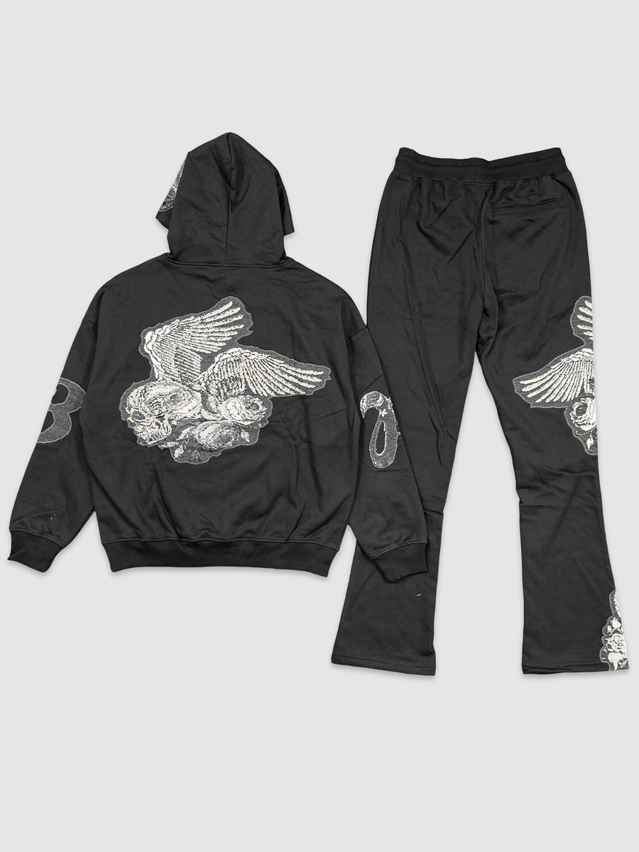 Mens Stacked Flying Skull Hoodie Set