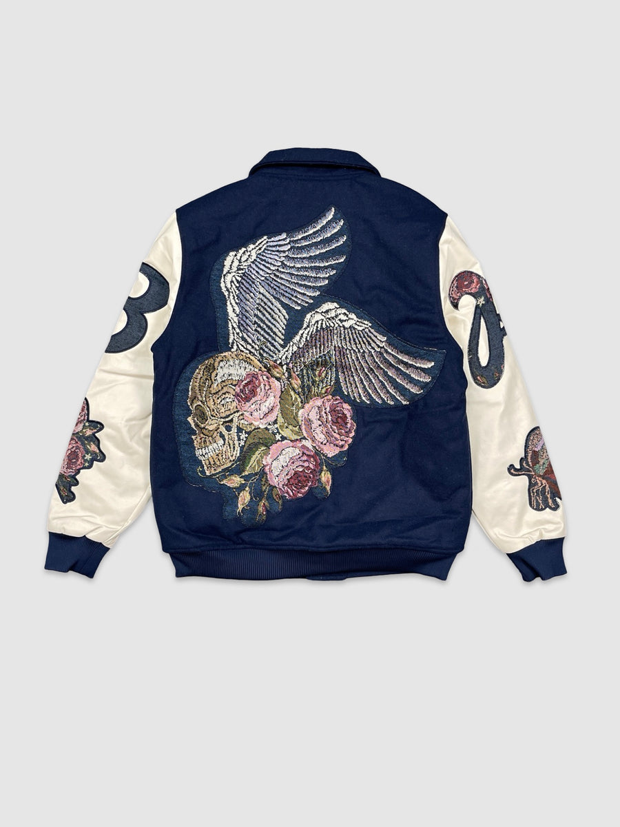 Mens Flying Skull Varsity Jacket Navy