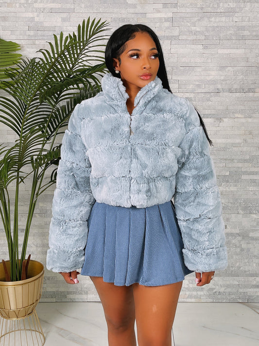 Ladies Lt Blue Fur Jacket