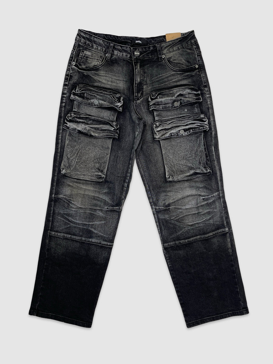 Mens Baggy Jeans Blk Fade-out Cargos