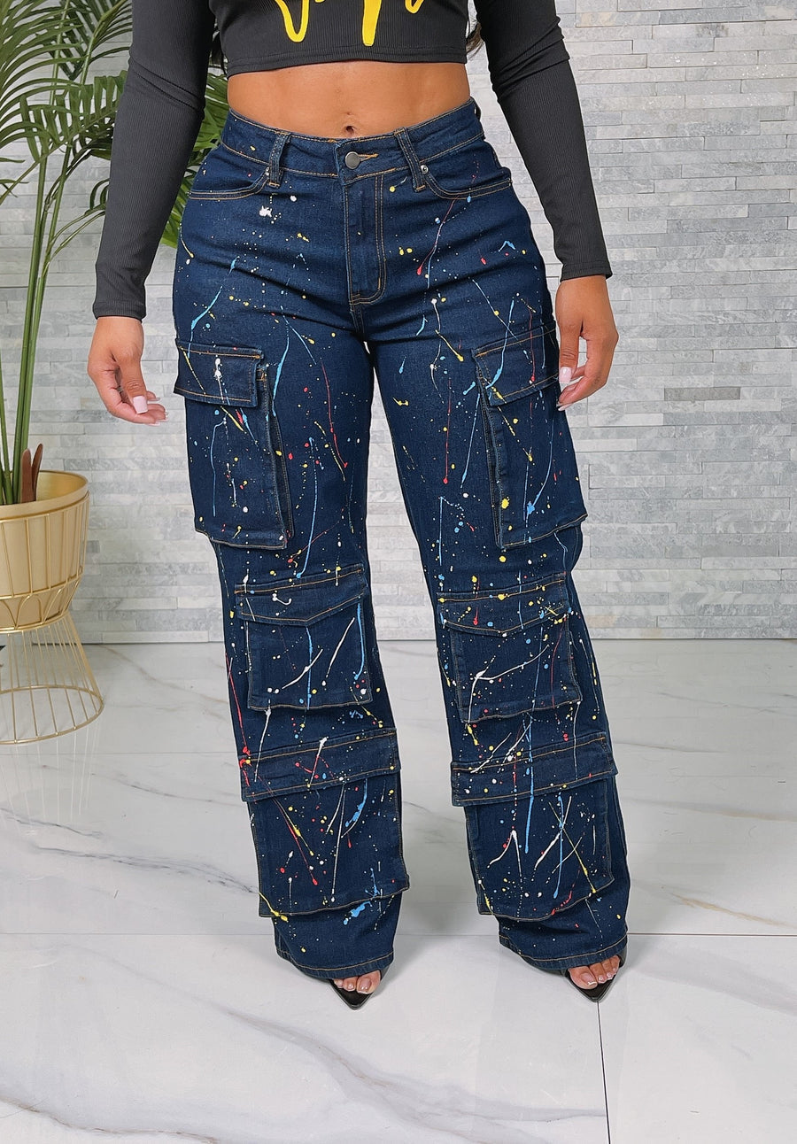 Ladies Splatter Cargo Jeans