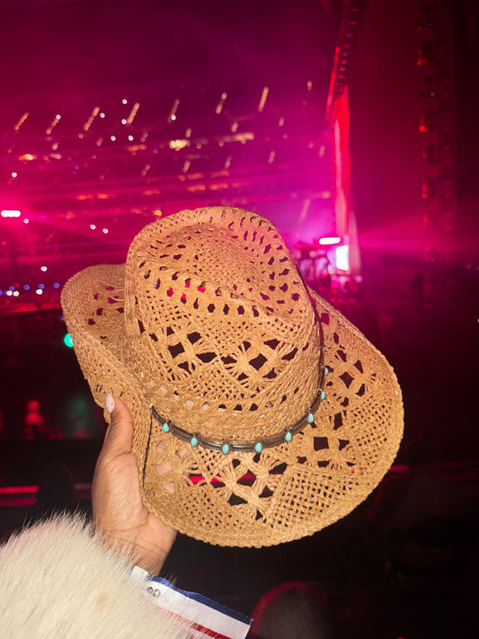 Ladies Tan Crochet Cowboy Hat