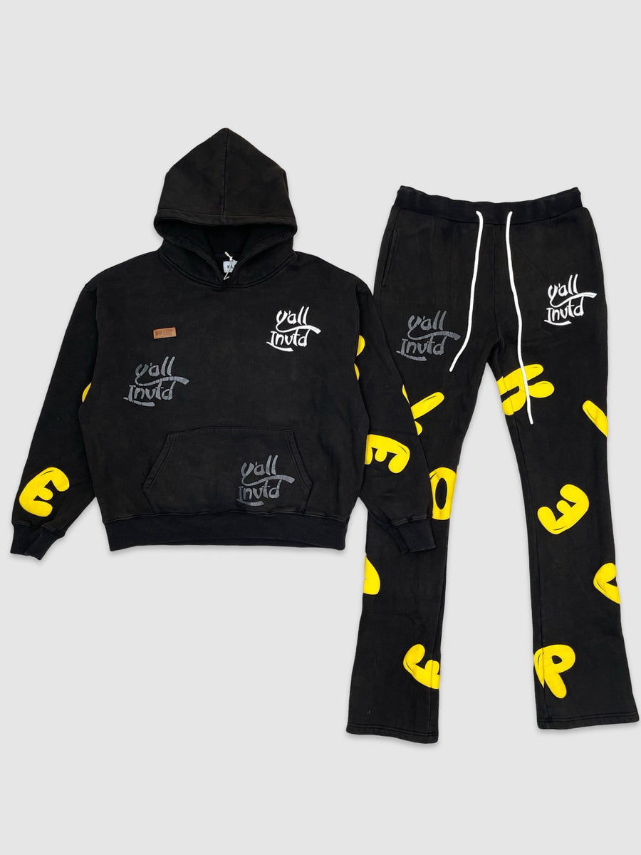 Mens Black and Yellow Stacked Sweatsuit