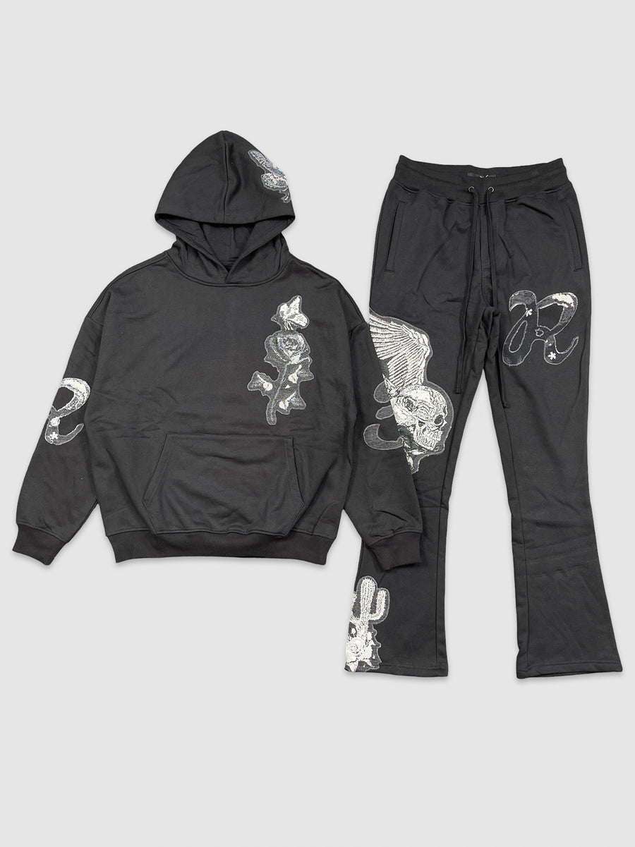 Mens Stacked Flying Skull Hoodie Set