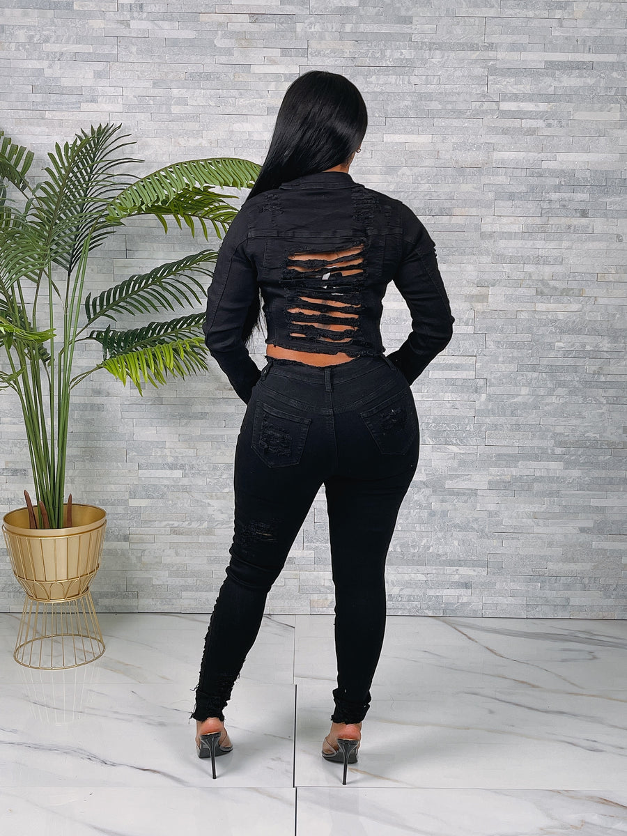 Ladies Denim Set Black