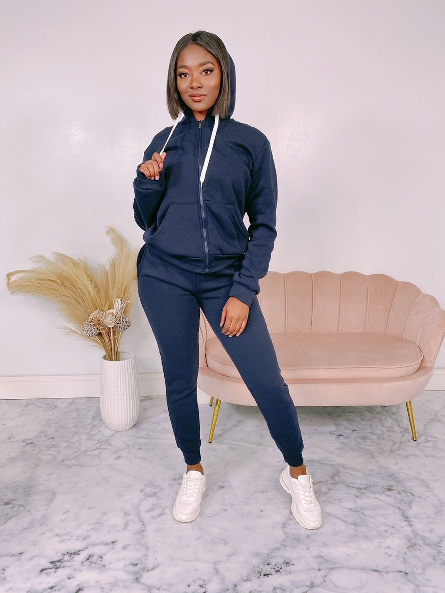 Ladies Navy Zip Sweatsuit