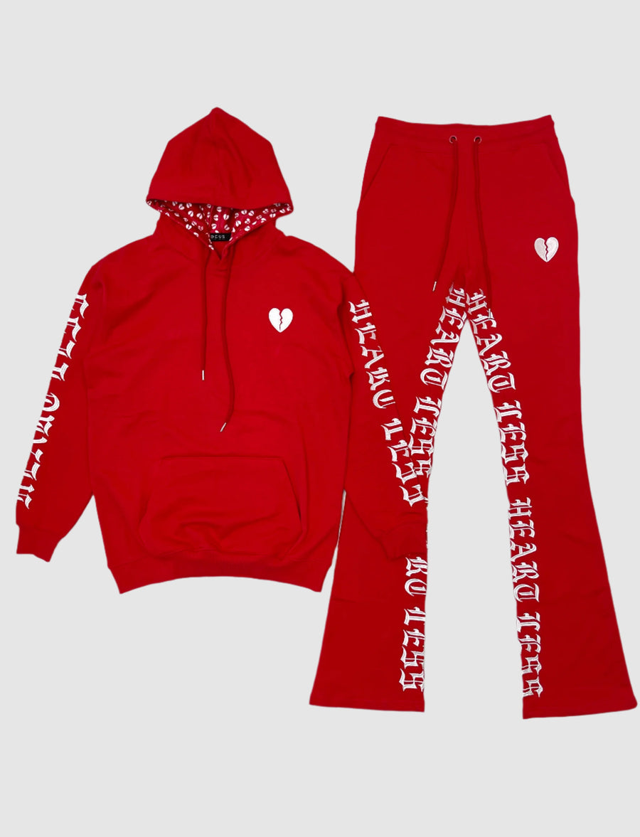 Mens Heartless Stacked Red Sweatsuit