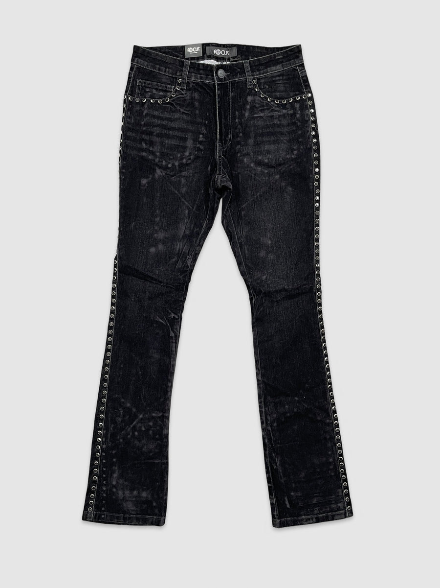 Mens Black Rhinestone Stacked Jeans (Matching Jacket Available)