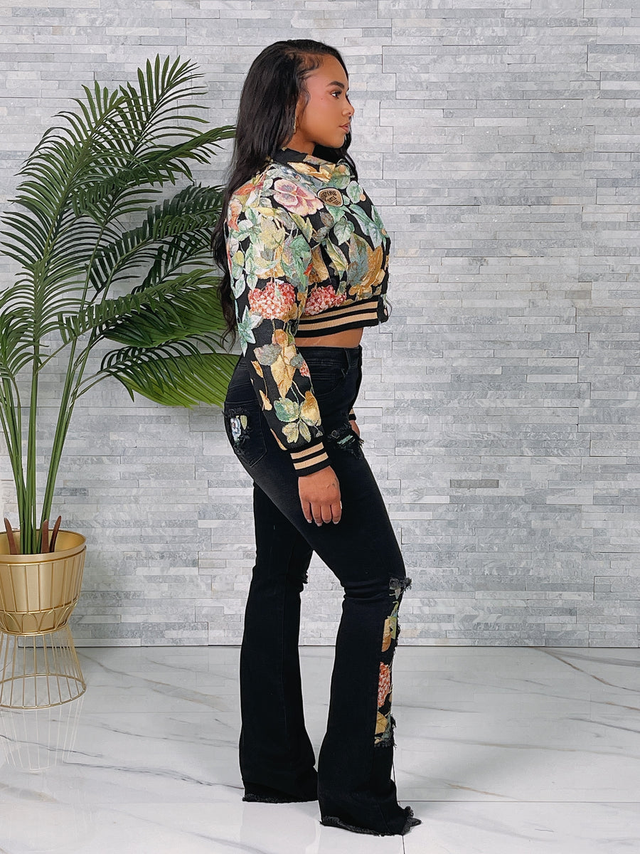 Ladies’ Tapestry Jacket and Matching Stacked Jeans Set