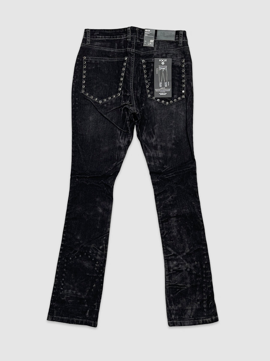 Mens Black Rhinestone Stacked Jeans (Matching Jacket Available)