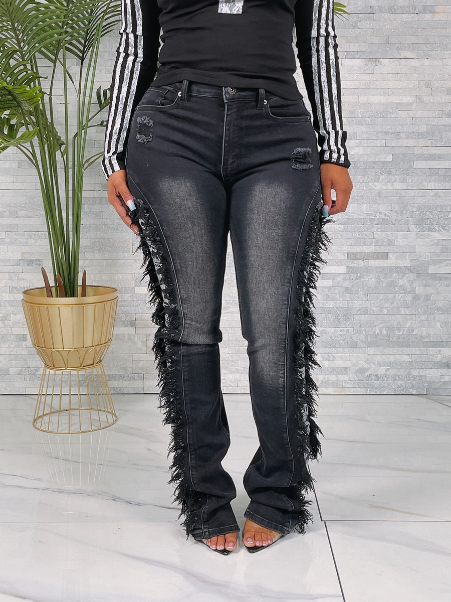 Ladies Trust Your Soul Black Stacked Jeans