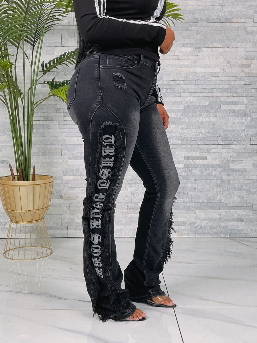 Ladies Trust Your Soul Black Stacked Jeans