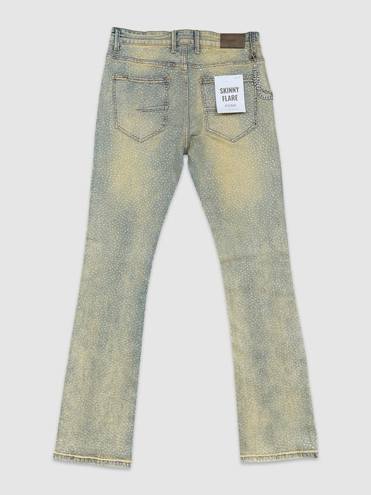 Mens Iced Out Rhinestone Denim Stacks