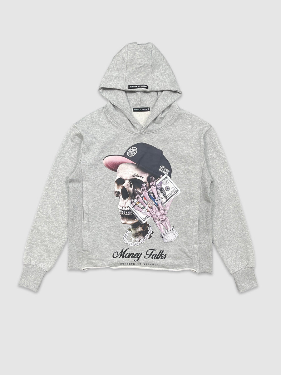 Mens Grey Cropped Money Talks Skull