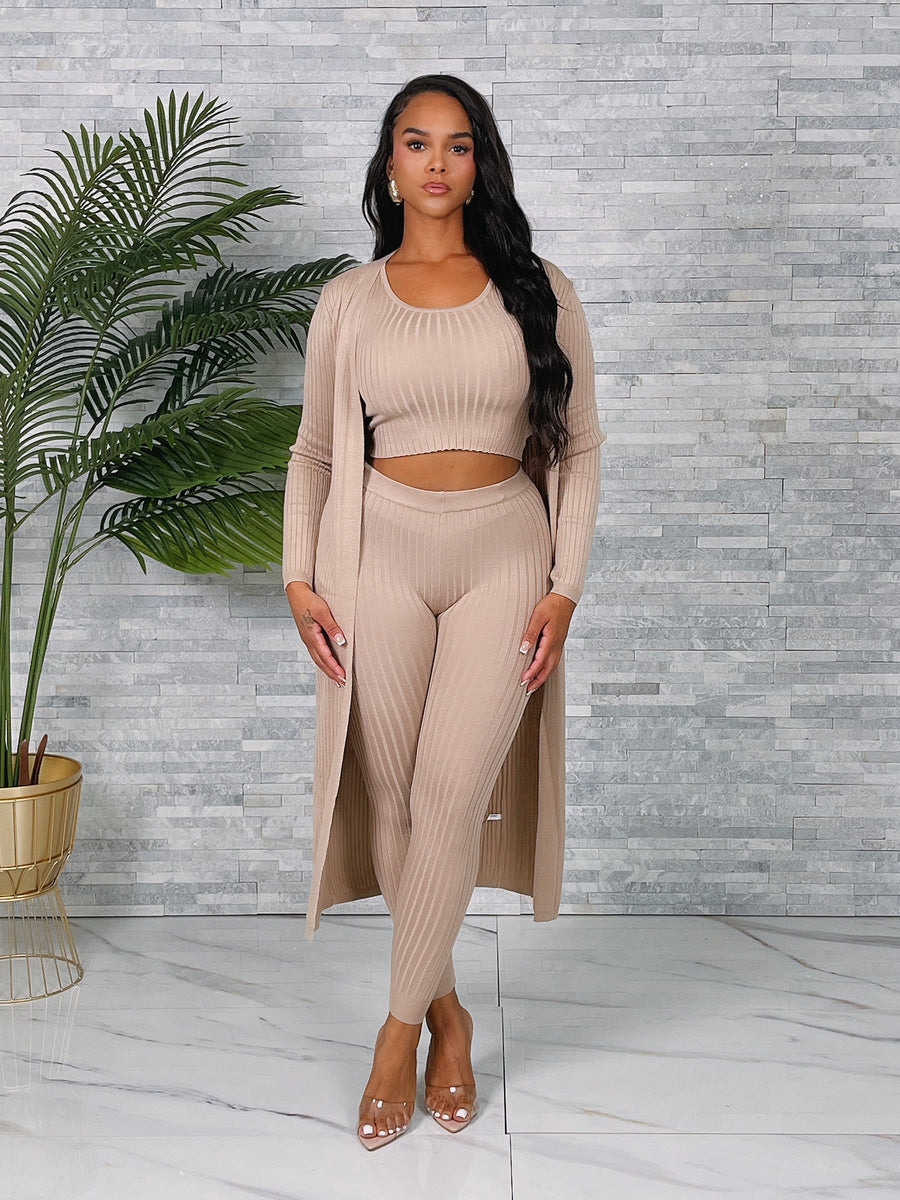 Ladies 3 Piece Ribbed Set