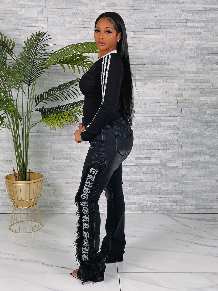 Ladies Trust Your Soul Black Stacked Jeans