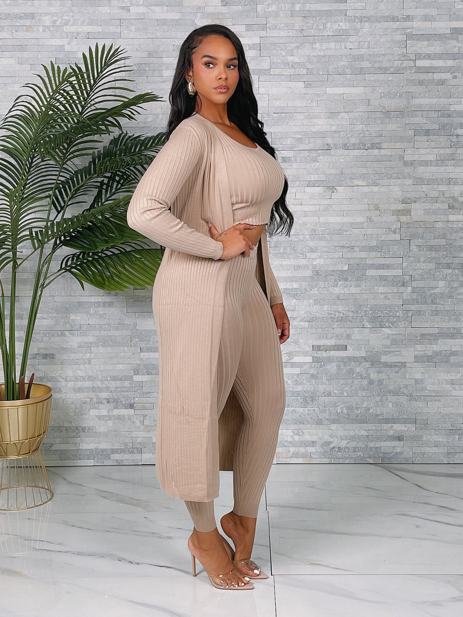 Ladies 3 Piece Ribbed Set