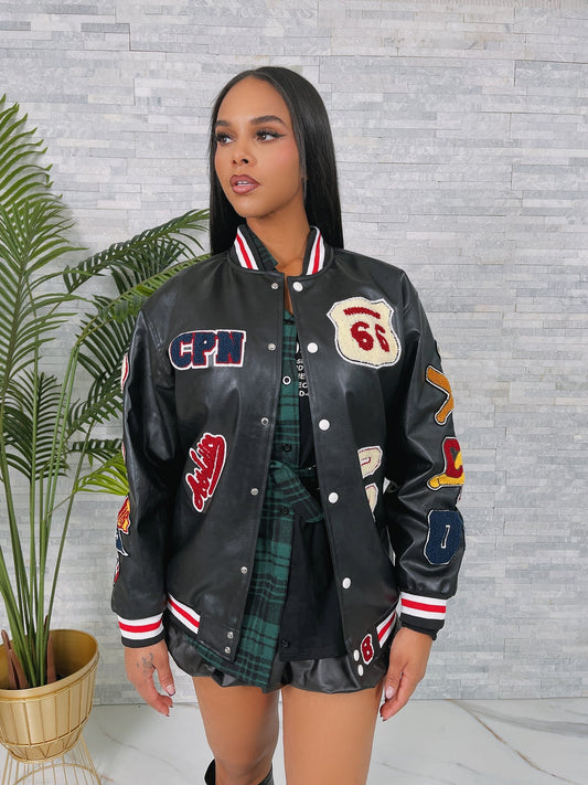 Ladies Leather Patch Varsity Jacket